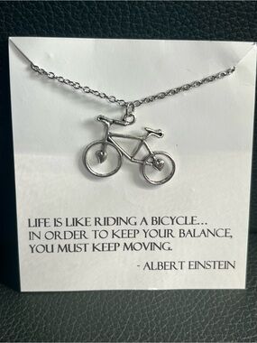 Silver Bicycle Pendant Necklace with Heart Accents
